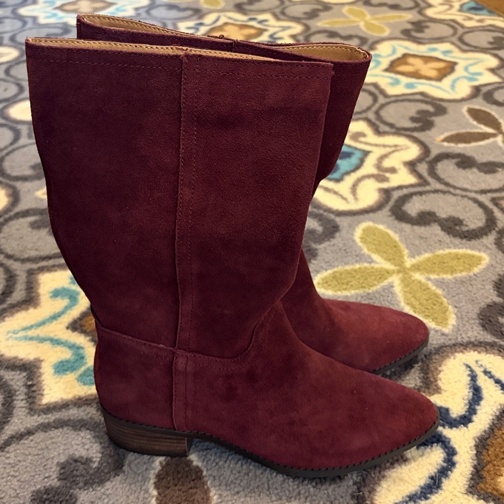 Lucky Brand Lafara Suede Mid Calf Riding Boots - Burgundy - Picture 4 of 7